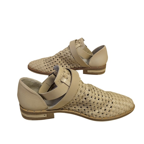 Freda Salvador Nude Spark Ankle‎ Strap Booties Woven Leather Boho Chic 7 NWOB - Picture 9 of 11